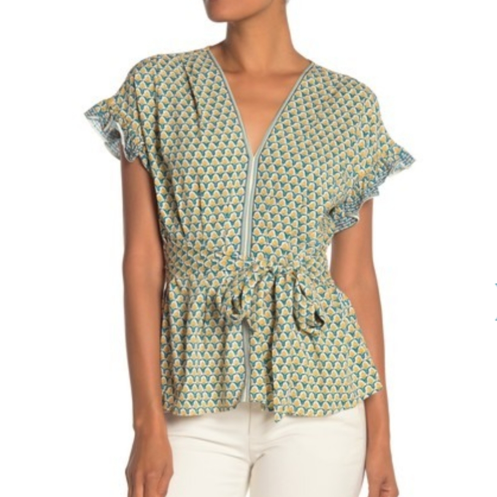 Nordstrom MAX STUDIO Ruffle Sleeve print top